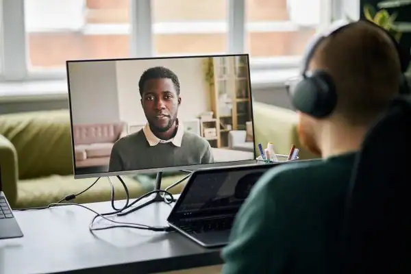 Man attending online mediation Portsmouth MIAMS session